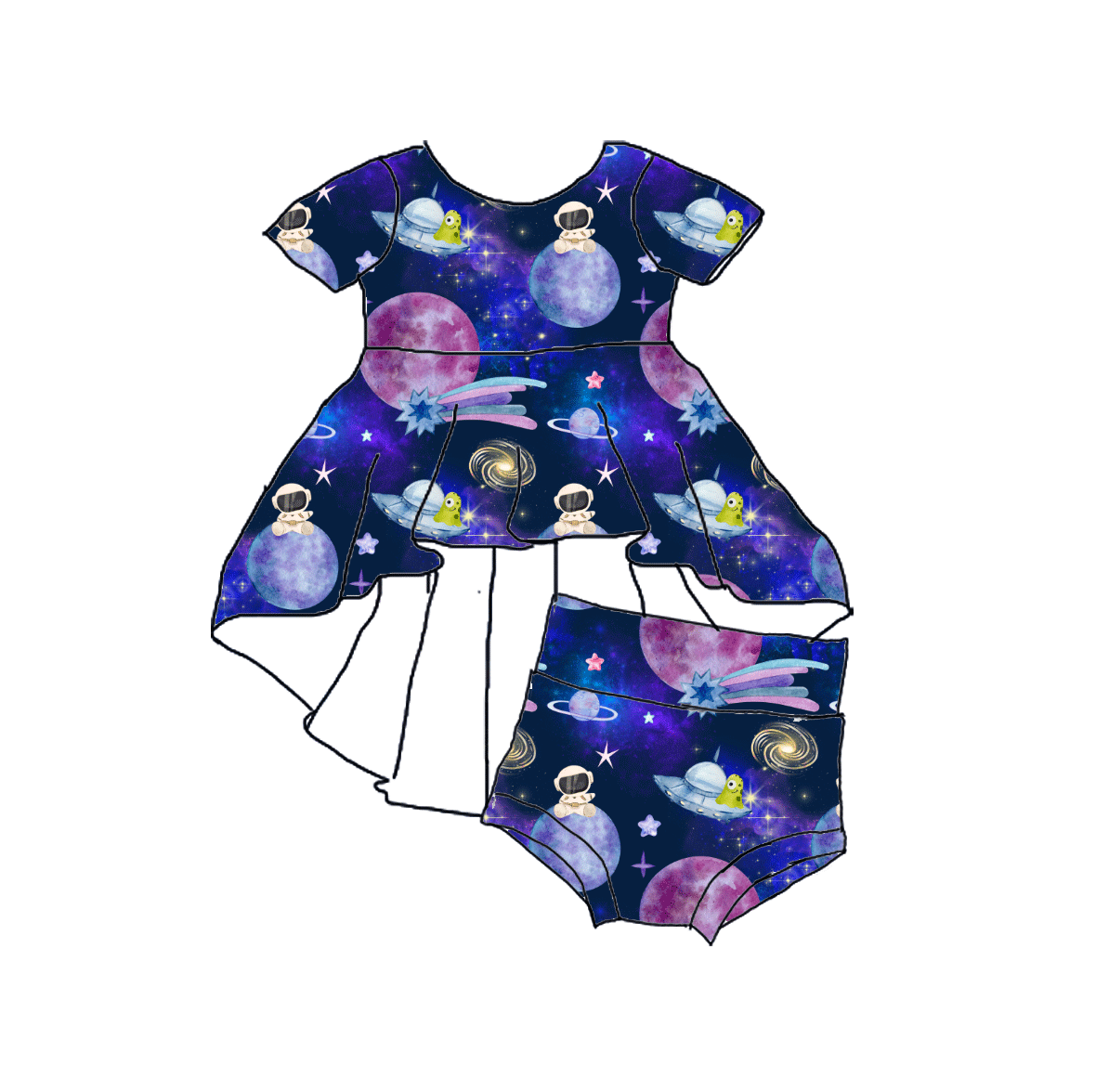 Martian Mischief Bamboo Childrens 2t-8y Dress & Peplum Sets