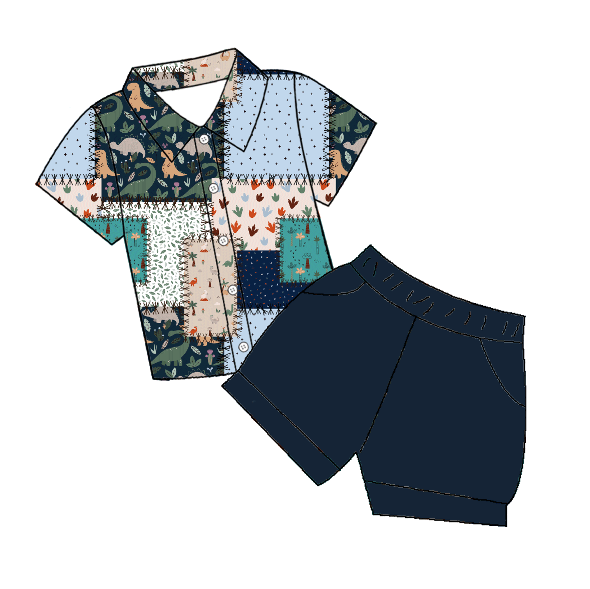 Dino Patch Bamboo Milo Short Set