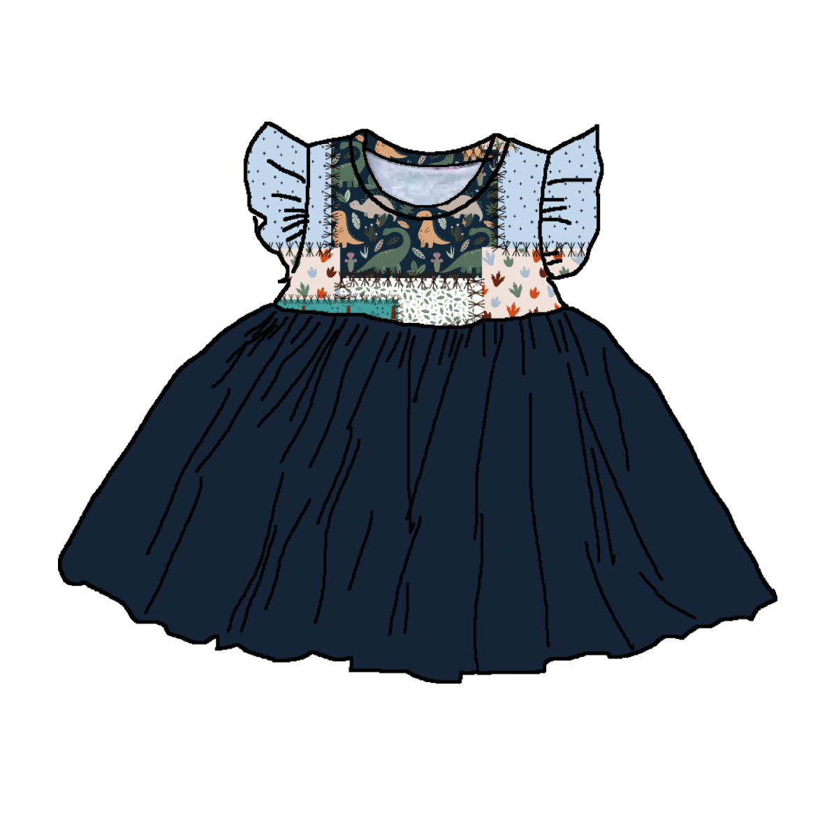 Dino Patch Bamboo Childrens 2t-8y Dress & Peplum Sets