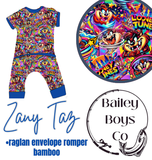 Zany Taz Bamboo Raglan Envelope Romper