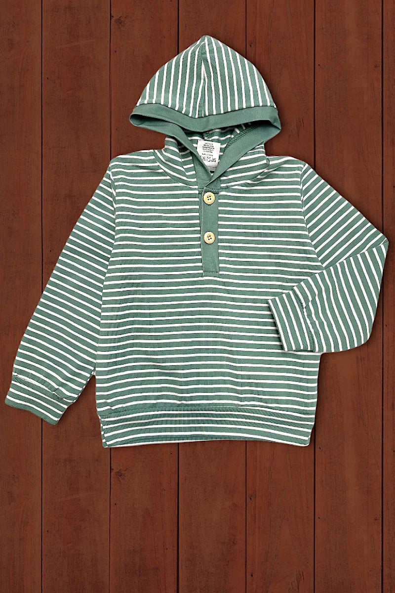 Green & White Striped Hoodie