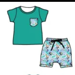 Blues Bamboo Pocket Tee Short Set