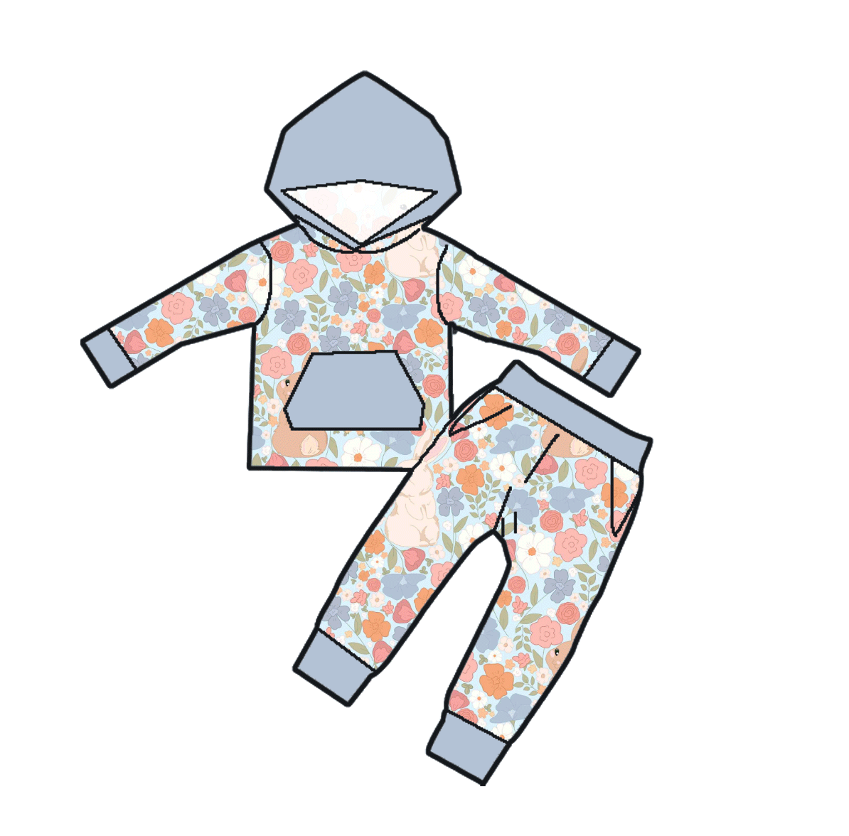 Blossoms and Bunny Tails Bamboo Youth 9y to 15y 2pc Sets