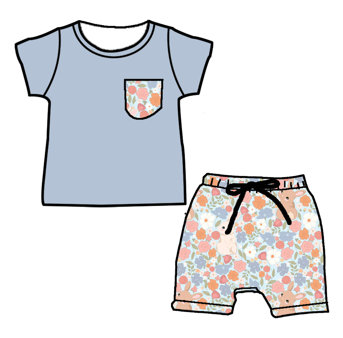 Blossoms and Bunny Tails Bamboo Youth 9y to 15y 2pc Sets