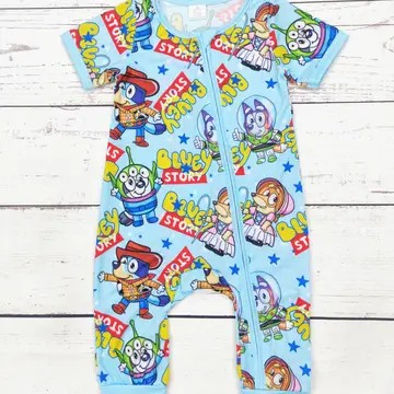 Blue Friends Bamboo Zip Romper