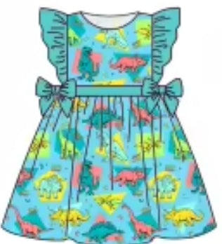 Dino Disco Bamboo Childrens 2t-8y Dress & Peplum Sets